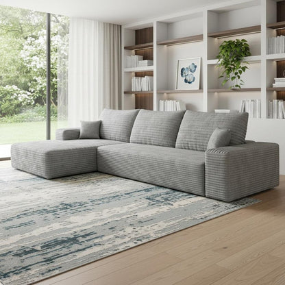 107" Gray Corduroy Modular Universal Sofa With Toss Pillows