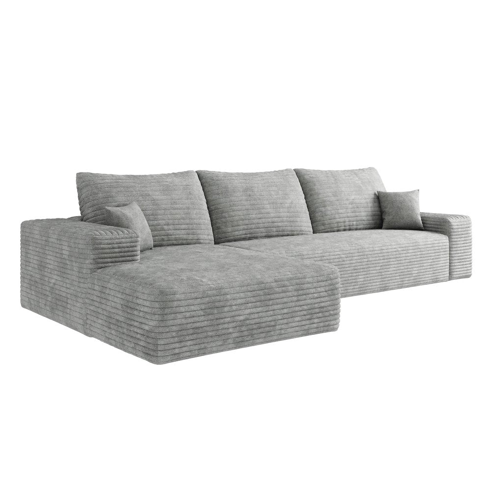 107" Gray Corduroy Modular Universal Sofa With Toss Pillows