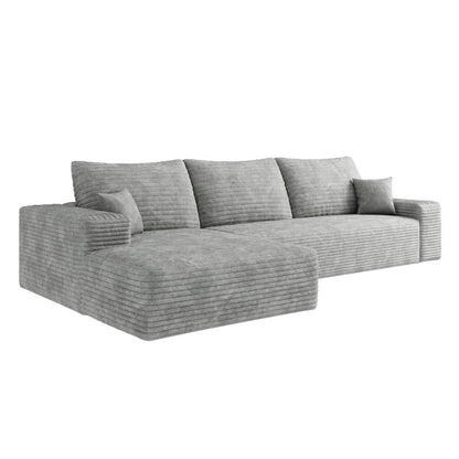 107" Gray Corduroy Modular Universal Sofa With Toss Pillows