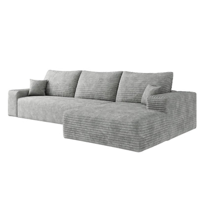 107" Gray Corduroy Modular Universal Sofa With Toss Pillows