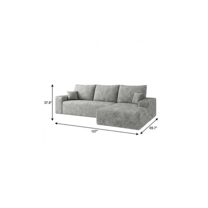 107" Gray Corduroy Modular Universal Sofa With Toss Pillows