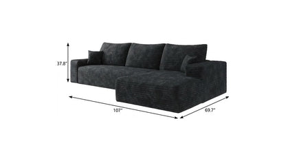 107" Black Corduroy Modular Universal Sofa With Toss Pillows