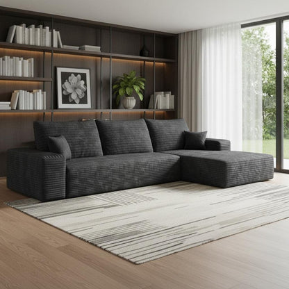 107" Black Corduroy Modular Universal Sofa With Toss Pillows