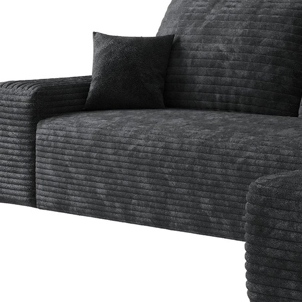 107" Black Corduroy Modular Universal Sofa With Toss Pillows