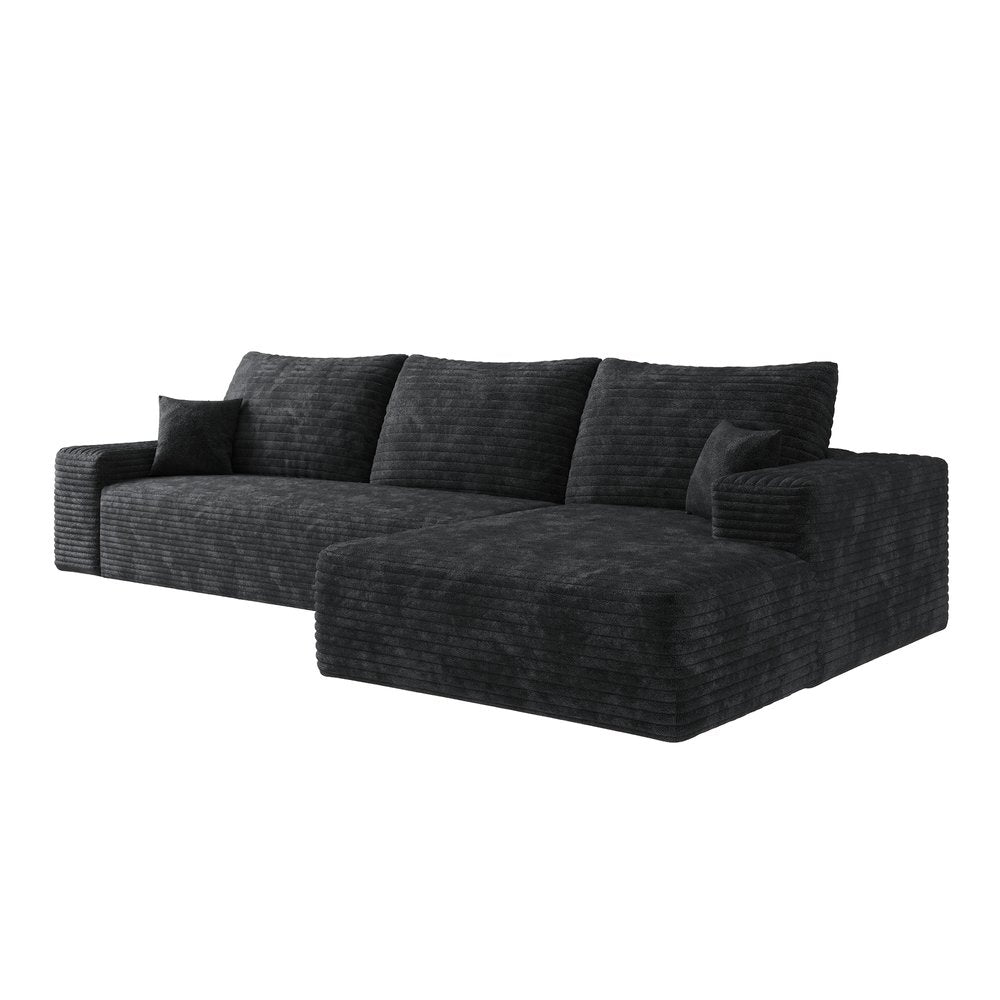 107" Black Corduroy Modular Universal Sofa With Toss Pillows