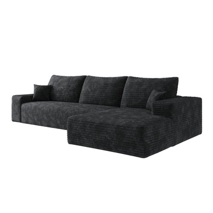 107" Black Corduroy Modular Universal Sofa With Toss Pillows