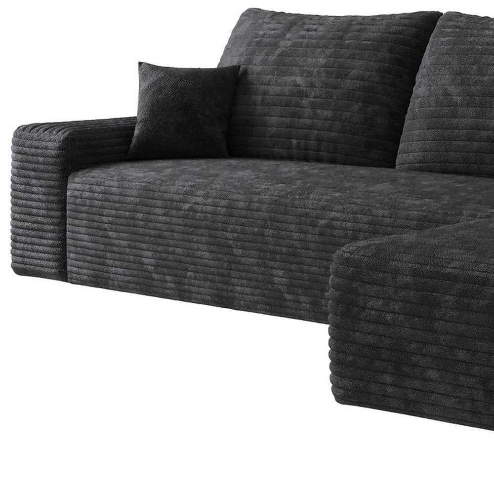 107" Black Corduroy Modular Universal Sofa With Toss Pillows