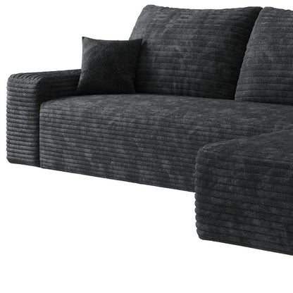 107" Black Corduroy Modular Universal Sofa With Toss Pillows