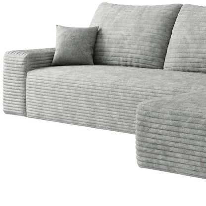 107" Gray Corduroy Modular Universal Sofa With Toss Pillows