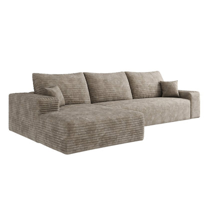 107" Camel Corduroy Modular Universal Sofa With Toss Pillows