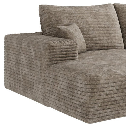 107" Camel Corduroy Modular Universal Sofa With Toss Pillows