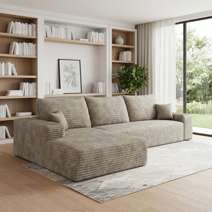 107" Camel Corduroy Modular Universal Sofa With Toss Pillows