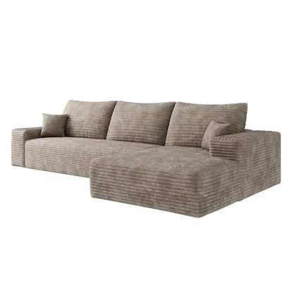 107" Camel Corduroy Modular Universal Sofa With Toss Pillows