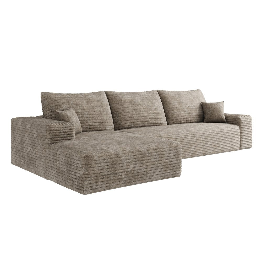 107" Camel Corduroy Modular Universal Sofa With Toss Pillows