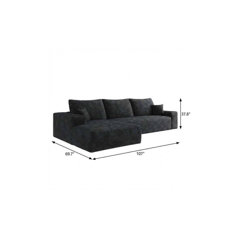 107" Black Corduroy Modular Universal Sofa With Toss Pillows