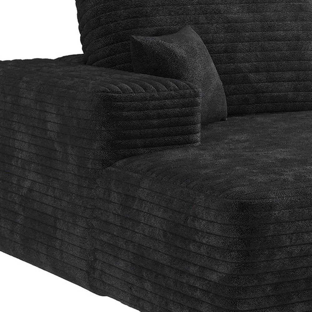 107" Black Corduroy Modular Universal Sofa With Toss Pillows