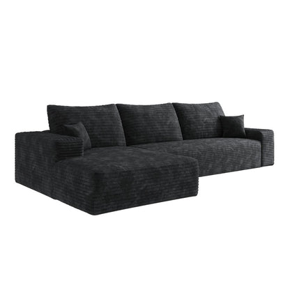 107" Black Corduroy Modular Universal Sofa With Toss Pillows