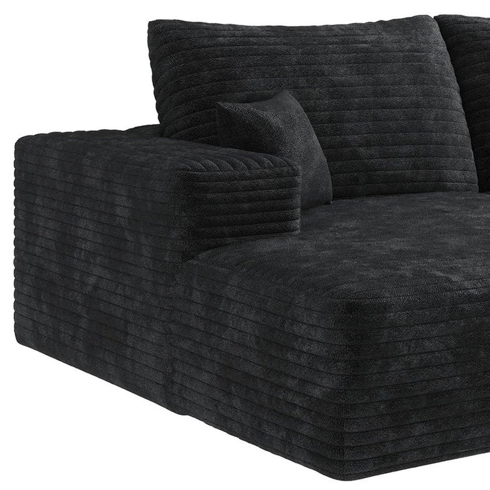 107" Black Corduroy Modular Universal Sofa With Toss Pillows