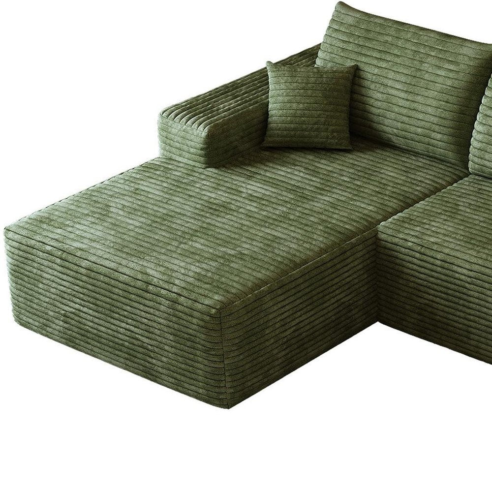 107" Green Corduroy Modular Universal Sofa With Toss Pillows