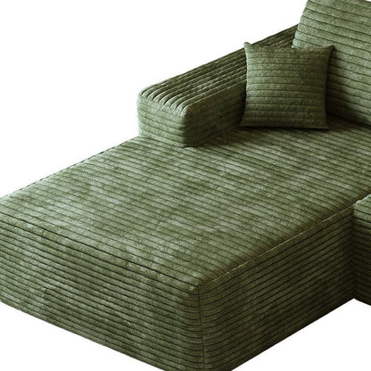 107" Green Corduroy Modular Universal Sofa With Toss Pillows