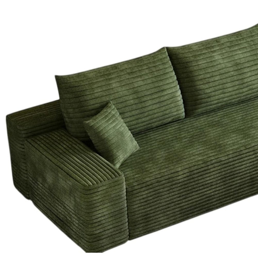 107" Green Corduroy Modular Universal Sofa With Toss Pillows