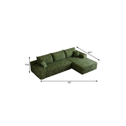 107" Green Corduroy Modular Universal Sofa With Toss Pillows