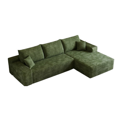 107" Green Corduroy Modular Universal Sofa With Toss Pillows