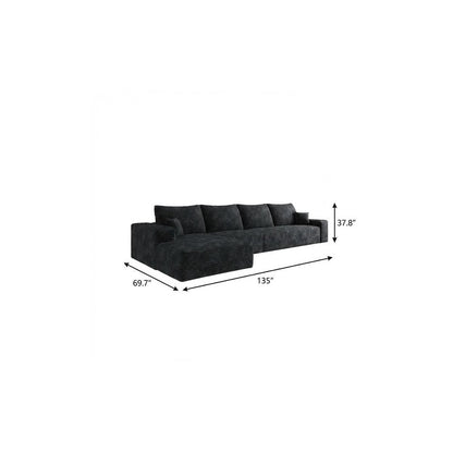 135" Black Corduroy Modular Universal Sofa With Toss Pillows
