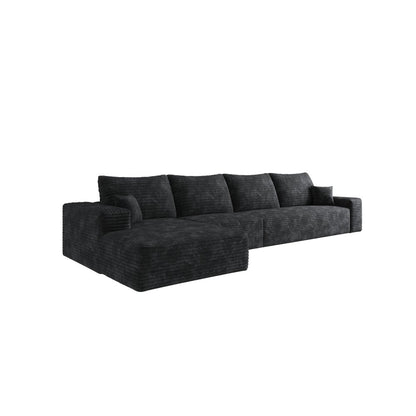 135" Black Corduroy Modular Universal Sofa With Toss Pillows