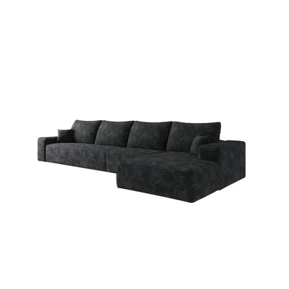 135" Black Corduroy Modular Universal Sofa With Toss Pillows