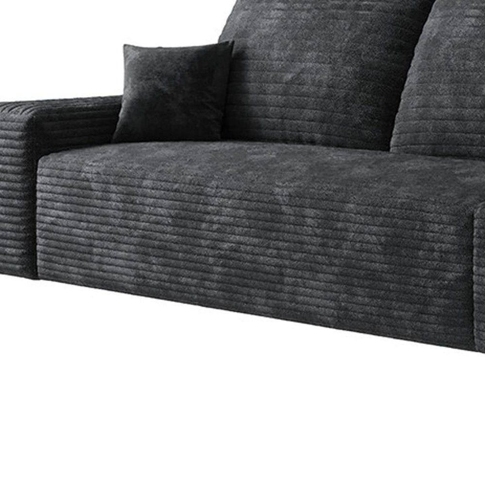 135" Black Corduroy Modular Universal Sofa With Toss Pillows