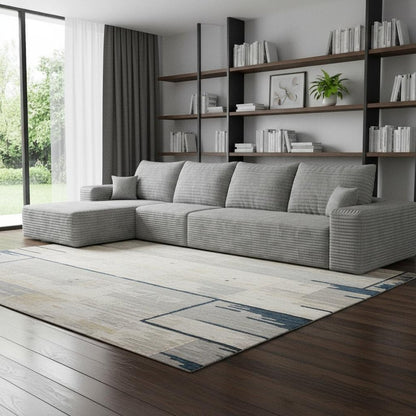 135" Gray Corduroy Modular Universal Sofa With Toss Pillows