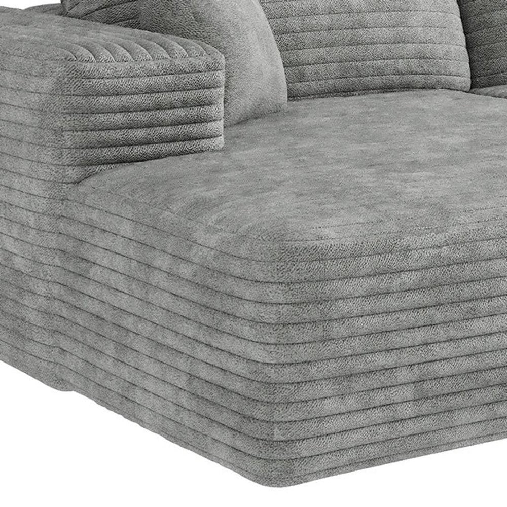 135" Gray Corduroy Modular Universal Sofa With Toss Pillows