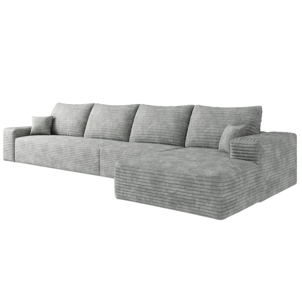 135" Gray Corduroy Modular Universal Sofa With Toss Pillows