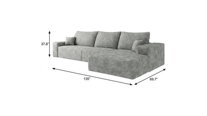 135" Gray Corduroy Modular Universal Sofa With Toss Pillows
