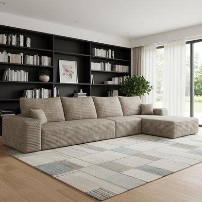 135" Camel Corduroy Modular Universal Sofa With Toss Pillows