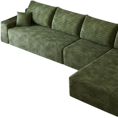 135" Green Corduroy Modular Universal Sofa With Toss Pillows