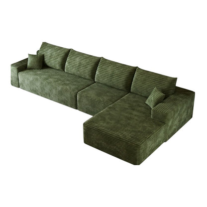 135" Green Corduroy Modular Universal Sofa With Toss Pillows