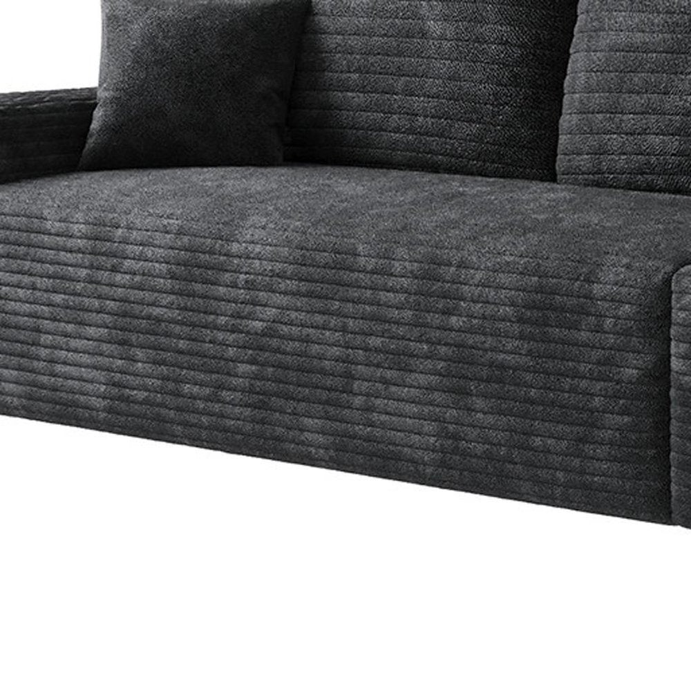 140" Black Corduroy Modular Universal Sofa With Toss Pillows