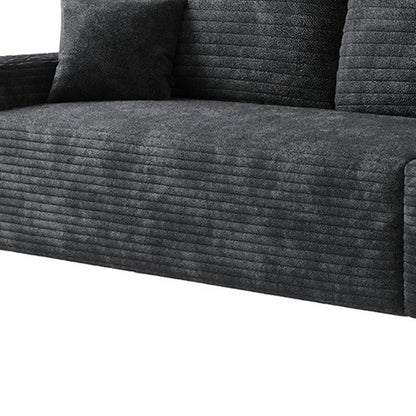 140" Black Corduroy Modular Universal Sofa With Toss Pillows