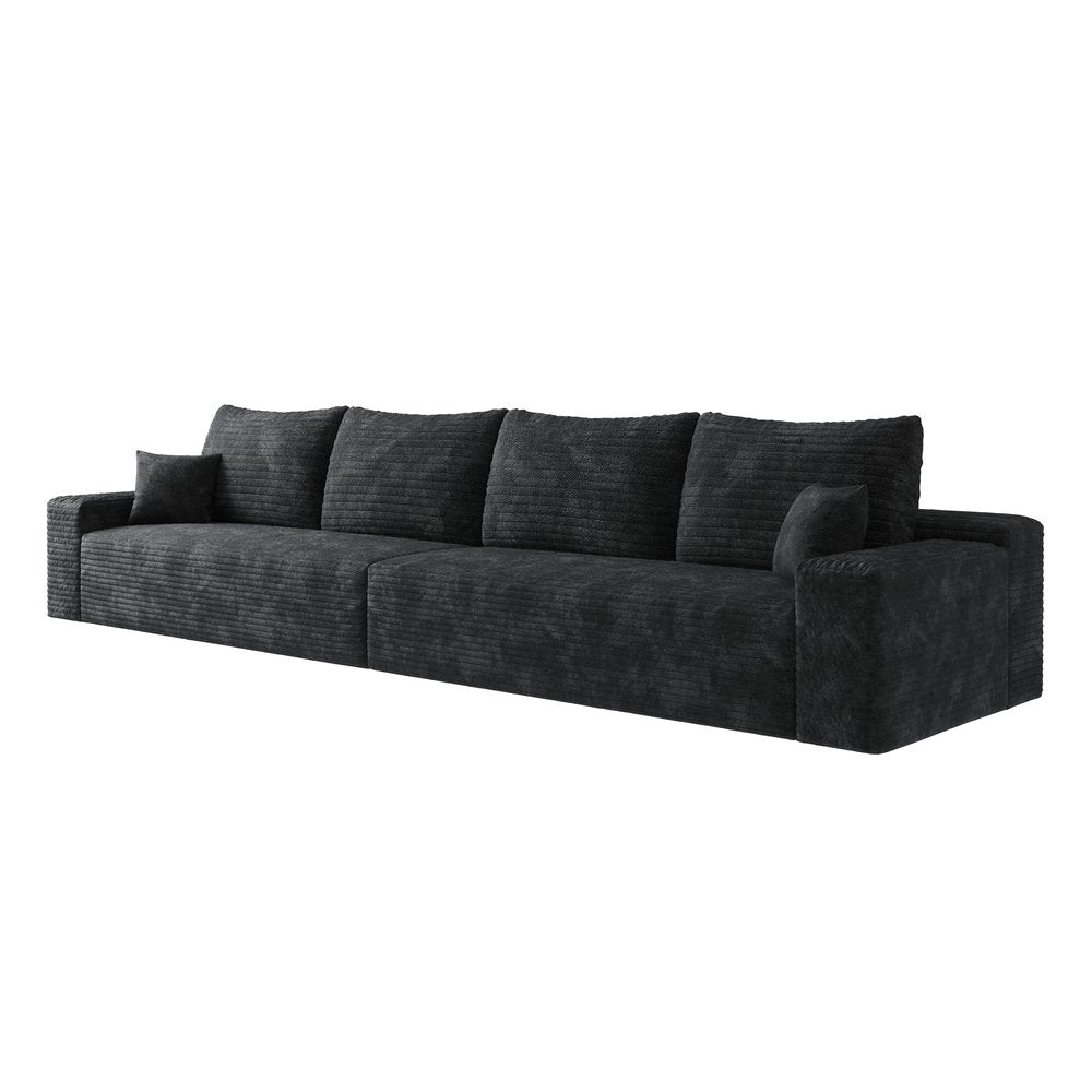 140" Black Corduroy Modular Universal Sofa With Toss Pillows