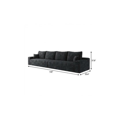 140" Black Corduroy Modular Universal Sofa With Toss Pillows