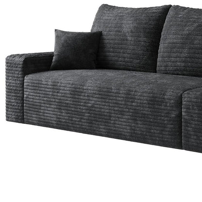 140" Black Corduroy Modular Universal Sofa With Toss Pillows