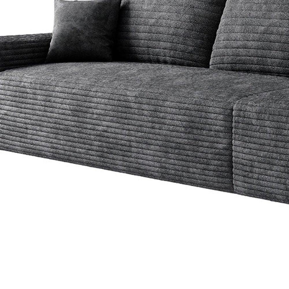 168" Black Corduroy Modular Universal Sofa With Toss Pillows