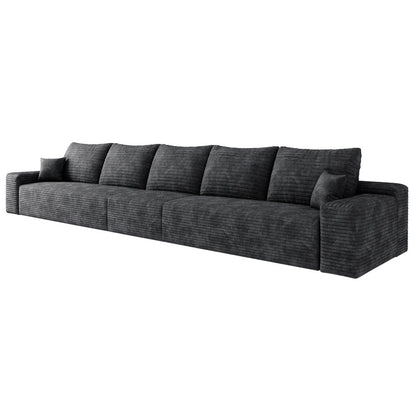 168" Black Corduroy Modular Universal Sofa With Toss Pillows
