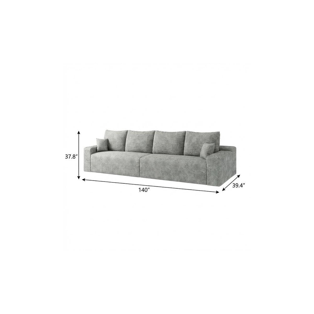 140" Gray Corduroy Modular Universal Sofa With Toss Pillows