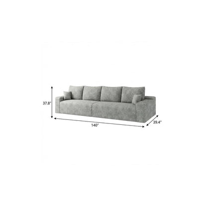 140" Gray Corduroy Modular Universal Sofa With Toss Pillows