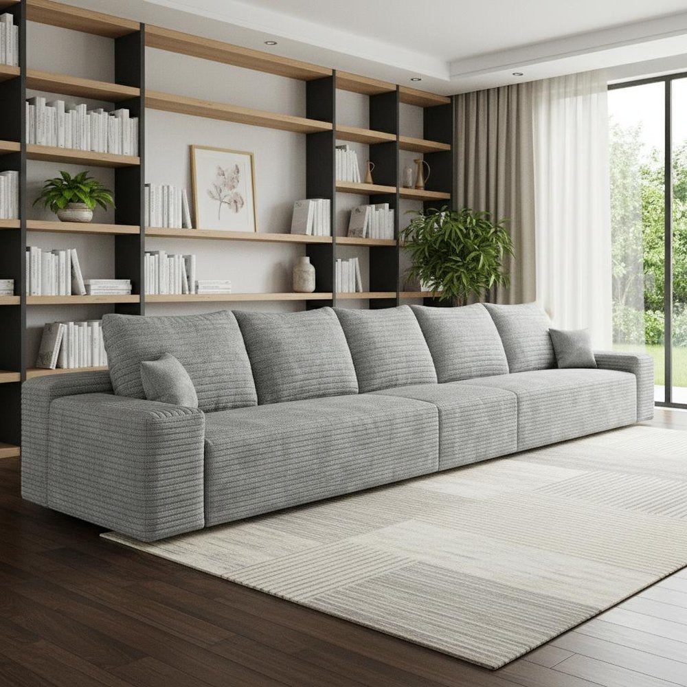 168" Gray Corduroy Modular Universal Sofa With Toss Pillows