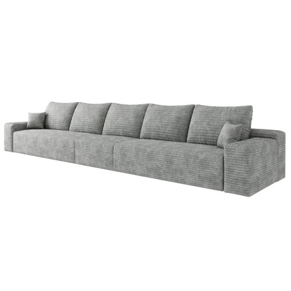 168" Gray Corduroy Modular Universal Sofa With Toss Pillows