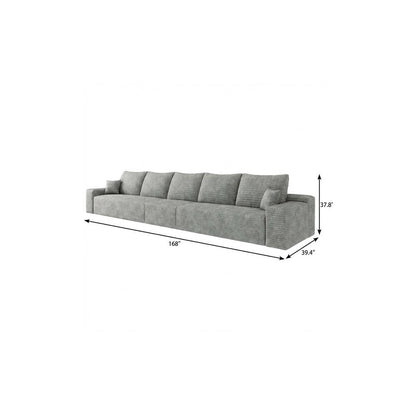 168" Gray Corduroy Modular Universal Sofa With Toss Pillows